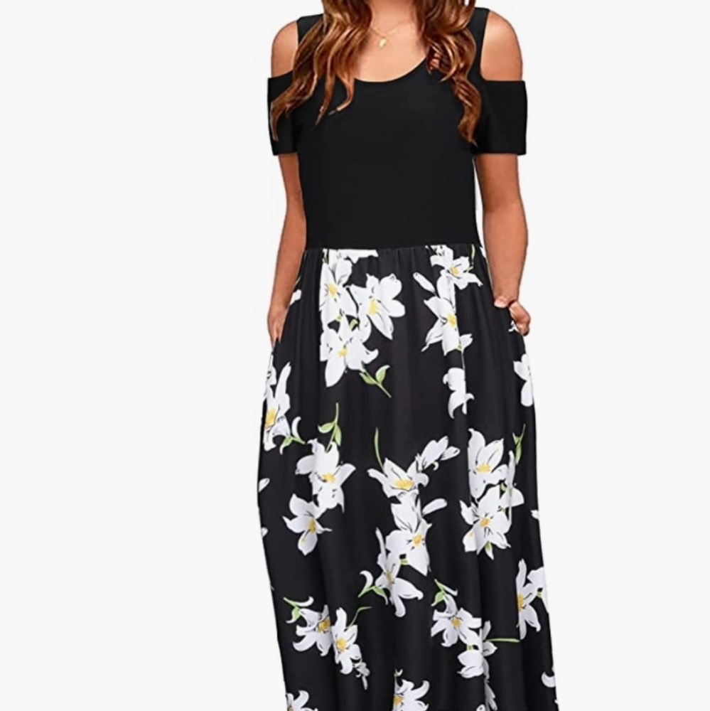 Cold shoulder casual maxi dress